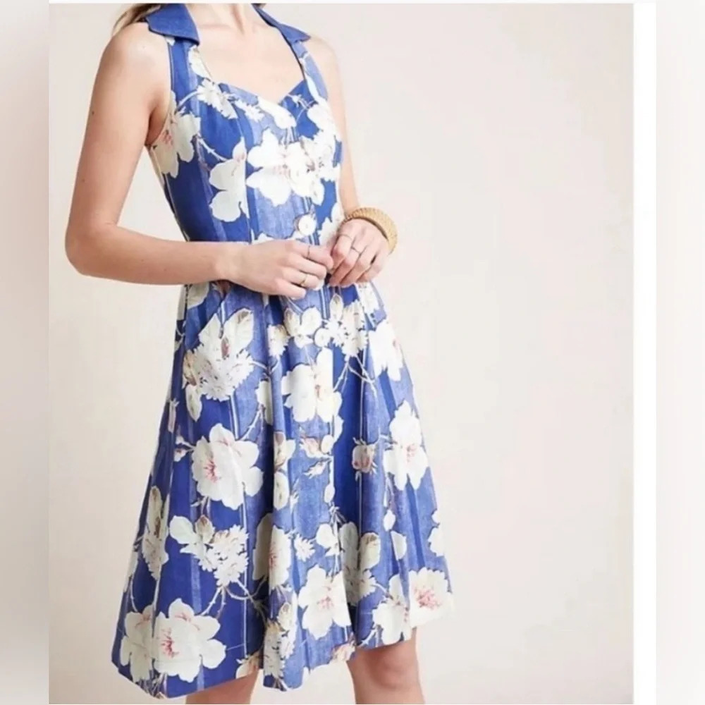 Anthropologie Blue Floral Dress